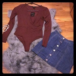 Maroon wrap bodysuit